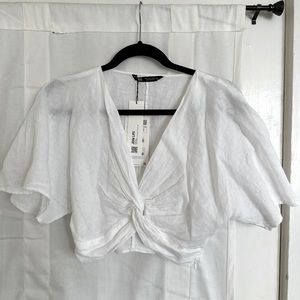 Zara Linen Crop Top - White - S